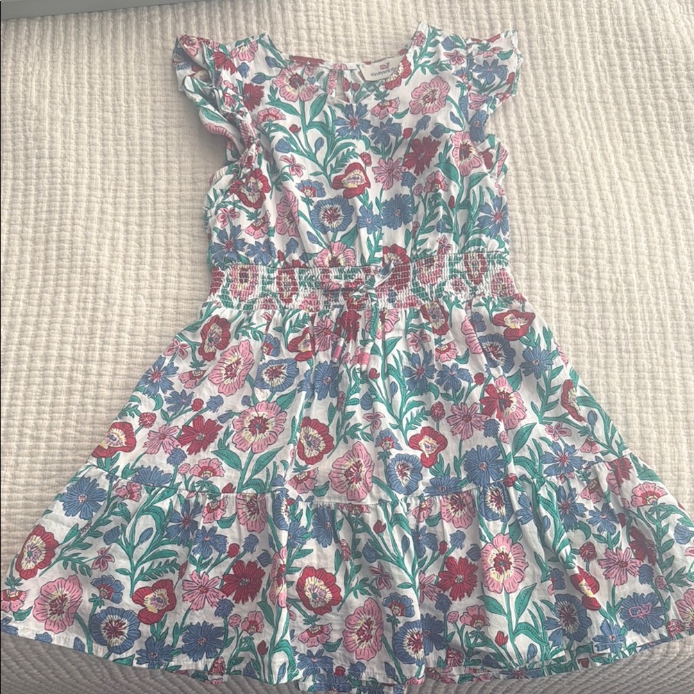Vineyard Vines Green and Pink Casual Flutter Sleeve Sundress